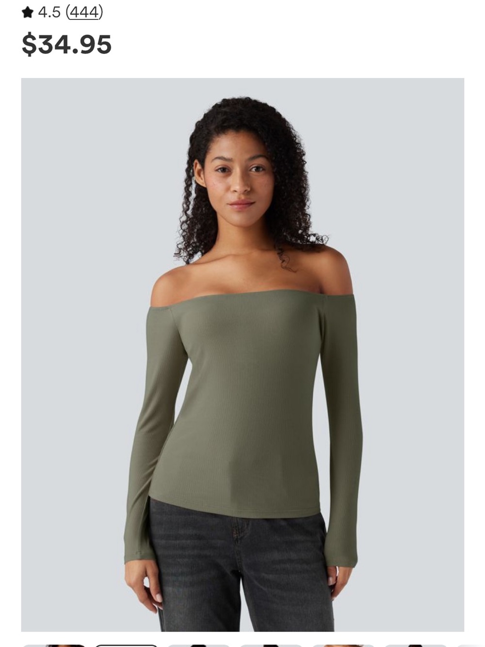 HALARA Off-Shoulder Ribbed Long Sleeve Top in Olive
